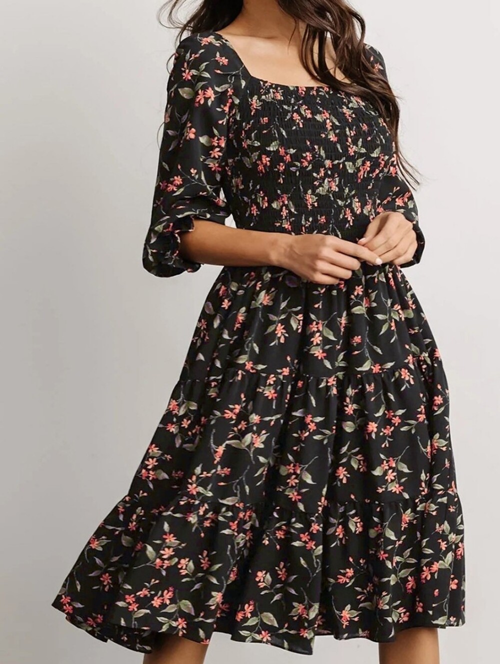 Baltic Born Marta Smocked Midi Dress Size 2XL Wedding Guest Dark Floral Boho